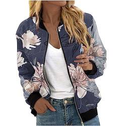 Sweatjacke Damen Bomberjacke Stehkragen Langarm Übergangsjacke Modisches Blumen Muster Sportjacke Leichte Sommer Herbstjacke Arbeitsjacke Trainingsjacke Baseballjacke Fahrradjacke von Masrin