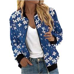 Sweatjacke Damen Bomberjacke Stehkragen Langarm Übergangsjacke Modisches Blumen Muster Sportjacke Leichte Sommer Herbstjacke Arbeitsjacke Trainingsjacke Baseballjacke Fahrradjacke von Masrin