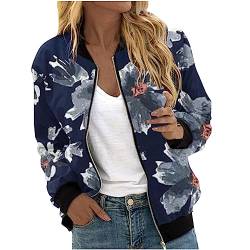 Sweatjacke Damen Bomberjacke Stehkragen Langarm Übergangsjacke Modisches Blumen Muster Sportjacke Leichte Sommer Herbstjacke Arbeitsjacke Trainingsjacke Baseballjacke Fahrradjacke von Masrin