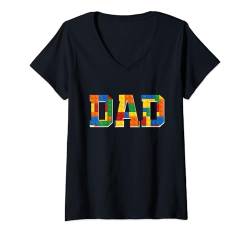 Damen Geburtstag Jungen Papa Meister Baumeister Bausteine Steine T-Shirt mit V-Ausschnitt von Master Builder Family Matching Tee For Father