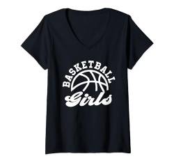 Damen Basketball Mädchen Matching Basketball Team Lover Lustig T-Shirt mit V-Ausschnitt von Matching Basketball Family Apparel