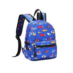 Mateju Rucksack Kinder Kinderrucksack Rucksack Kindergarten Mädchen Jungen Kleiner Tagesrucksack Cartoon-Druck Schulrucksack Kindertasche Kindergartenrucksack (Blaues Ingenieurfahrzeug) von Mateju