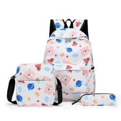 Mateju Schulrucksack, Rucksack Damen Herren, Schulrucksack Teenager, Leichtgewicht 3 Stück Rucksack Kinder, Bärendruck Schulrucksack-Set mit Lunchtasche Federmäppchen (Weiß) von Mateju