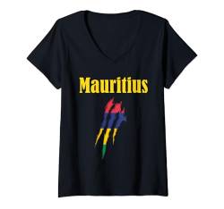 Damen Mauritius, Flagge von Mauritius, Mauritius-Flagge. T-Shirt mit V-Ausschnitt von Mauritius,Mauritius Flag,Flag of Mauritius.