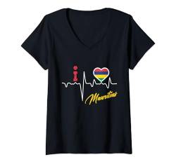 Damen Mauritius, Flagge von Mauritius, Mauritius-Flagge. T-Shirt mit V-Ausschnitt von Mauritius,Mauritius Flag,Flag of Mauritius.