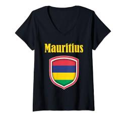 Damen Mauritius, Flagge von Mauritius, Mauritius-Flagge. T-Shirt mit V-Ausschnitt von Mauritius,Mauritius Flag,Flag of Mauritius.