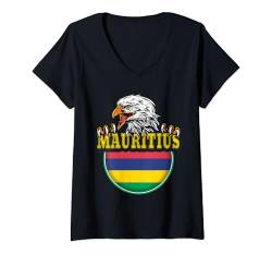 Damen Mauritius, Flagge von Mauritius, Mauritius-Flagge. T-Shirt mit V-Ausschnitt von Mauritius,Mauritius Flag,Flag of Mauritius.