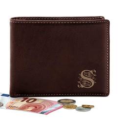 Maverton Geldbörse Herren mit Gravur - Portmonee Geldtasche - personalisiert - Geschenke für Männer - 12,5x10cm - braun - aus Leder - Buchstabe von Maverton