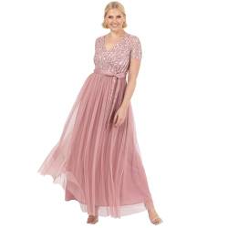 Maya Deluxe Damen Maxi Dress for Women Ladies Bridesmaid V-Neck Ball Gown Short Sleeves Long Elegant Empire Waist Wedding Brautjungfernkleid, Vinatge Rose, 48 von Maya Deluxe