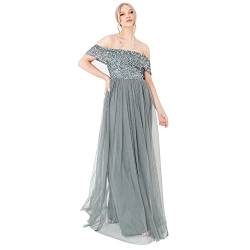 Maya Deluxe Damen Maya Deluxe Misty Green Bardot Versierd Maxi Jurk Brautjungfernkleid, Misty Green, 54 Große Größen EU von Maya Deluxe