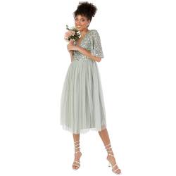 Maya Deluxe Damen Robe de Soirée Femme pour Mariage Invitée, Col V, Robe à Pailettes Demoiselles d'Honneur à Manches courtes Brautjungfernkleid, Green Lily, von Maya Deluxe