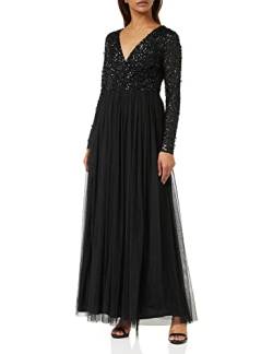 Maya Deluxe Damen Womens Ladies Dress Sleeve for Wedding Guest V Neck High Empire Waist Maxi Long Length Evening Bridesmaid Prom Kleid, Black, 46 von Maya Deluxe