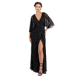 Maya Deluxe Damen Womens Maxi Ladies Sequin Embellished Wrap A-Line Dress for Wedding Guest Bridesmaid Evening Prom Ball Occasion Kleid, Black, 34 von Maya Deluxe