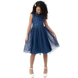 Maya Deluxe Mädchen Midi Dress for Girls Sequins Embellished Party Tutu Bridesmaids Wedding with Belt Bow Kleid, French Navy, 3 Years von Maya Deluxe