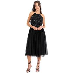 Maya Deluxe Women's Damen Womens Ladies Midi with Halter Neck Tulle for Evening Graduation Prom Wedding Ball Gown Bridesmaid Dress, Black, 54 von Maya Deluxe