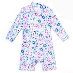 Mazuliso Baby Mädchen Badeanzug UV Umweltfreundliche Recycelte Stoffe mit Durchgehendem Front Reißverschluss(WeißBlumen,68-74 cm) von Mazuliso