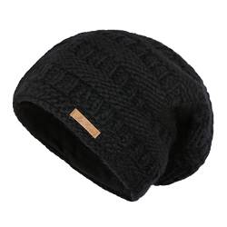 McRon Damen Gefütterte Beanie Wollmütze Modell Hoa Schwarz von McRon