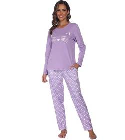 Damen Nachthemd Katzen,Damen Langarm Nachtwäsche Zweiteiliger Schlafanzug für Frauen Pyjama Lounge Set. von Mchodare