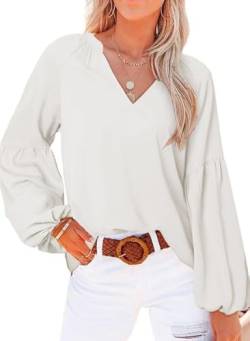 MeeQee Damen Bluse V-Ausschnitt Hemd Elegant Langarm Tshirts Chiffon Tuniken Oberteile Lässige Lose Shirt Mode Solide Farbe Blusen Tops von MeeQee