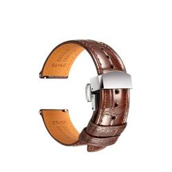 Mefloar Schnellverschluss-Lederarmband mit Schmetterlingsschnalle fit for Omega, IWC, Chopard, Uhrenarmband, 19 mm, 20 mm, 21 mm, 22 mm(HD DarkBrown S,21mm) von Mefloar