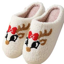 Hausschuhe Damen Plüsch Weihnachten Flache Hüttenschuhe Cozy Slippers Unisex Plüsch Winter Im Cross-Band Design Filzpantoffeln Pantoletten Kushel Pantoffeln Frauen Schlappen Warm Angenehm von Meggsnle