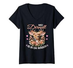 Damen Goldener Hirsch Blumen Damen Trachtenshirt Rehkitz Trachten T-Shirt mit V-Ausschnitt von Mei Dirndl is in da Wäsch Reh Trachtenbluse Damen