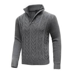 MeiLayM Herren Pullover Strickpullover mit Reißverschlusskragen Langarm Strickpullover mit Stehkragen Winterpullover Feinstrick Sweat Winter Warme Weiche Pullover Leichter Arbeitspullover Grau,XXL von MeiLayM