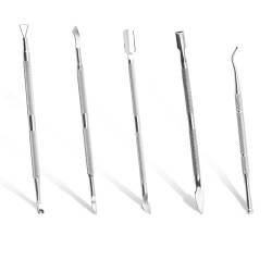 5 Pcs Nagelhautschieber, Nagelhautschneider, Cuticle Pusher, Nagelhautschieber Edelstahl, Doppelseitige Nagelschieber und Unternagelreiniger für Fingernägel und Zehennägel von Meifiyu