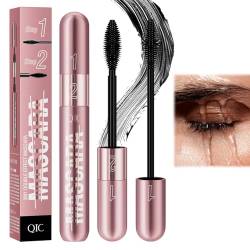 Mascara Wasserfest Schwarz,Wimperntusche Wasserfest,Mascara Schwarz,Telescopic Mascara Waterproof, 4D 2 in 1 Wasserfeste Wimperntusche,Dauerhaft Schweißfest und Nicht Wischfest von Meifiyu