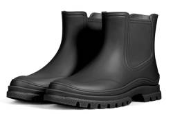 Meik Mangni Gummistiefel Damen Kurze Regenstiefel Wasserdicht Stiefeletten Chelsea Stiefel Mode Gartenschuhe mit rutschfest Sohle,Schwarz, Gr:41 EU von Meik Mangni