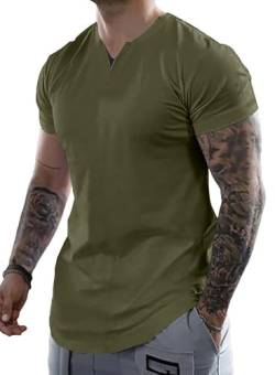 Meilicloth Kurzarm Tshirt Herren Henley Tops Sommer lässig V-Ausschnitt Baumwolle Tee Shirts Hemden von Meilicloth