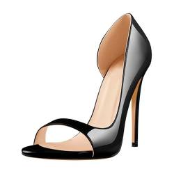 Meinabsatz Klassische Pumps Stiletto High Heels Runde Offene D'orsay Damenschuhe Lack Stöckelschuhe Schwarz 46 EU von Meinabsatz