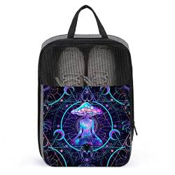 Cute Travel Shoes Bag,Psychedelic Magic Mushrooms Over Sacred Geometry Waterproof Breathable Portable Travel Shoe Bag with Zipper,Travel Shoe Organizer Bag Shoes Storage Bag for Men Women Gym Daily von Melbrakin