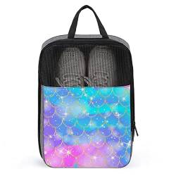 Rainbow Mermaid Scales Shoe Bags for Travel Shoe Pouch Waterproof Large Shoes Storage Bag for Men Women, Travel Suitcase Shoe Organizer with Zipper & Mesh for Teens Sport von Melbrakin