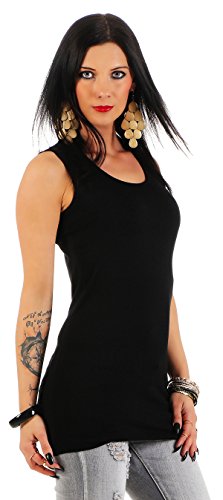 Mellice Damen Longshirt Tank Top Longtop (S, Schwarz) von Mellice