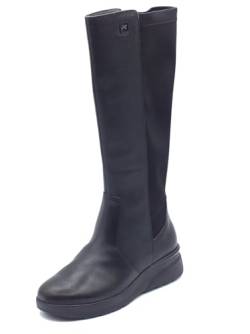 Melluso K55443 Schwarze Stiefel mit niedrigem Keilabsatz für Damen aus Leder und elastischem Stoff, Schwarz , 37 EU von Melluso