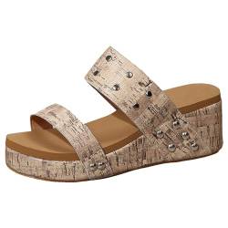 Keilsandalen für Damen, modisch, bedruckt, Damensandalen, Damensandalen, Hausschuhe, Keilsandalen, beige, 37 EU von Memmyly