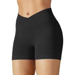 Memoryee Sport Shorts Damen Sommer Booty Scrunch V Cross Shape Seamless High Waist Butt Lift Kurz Sporthose Leggings Laufen Schwimmen Radfahren Workout Yoga Gym Schwarz S von Memoryee