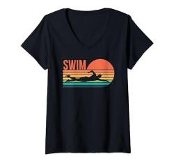 Damen Lustiges Schwimmdesign Swim Team Swim Coach Tee Schwimmer Geschenke T-Shirt mit V-Ausschnitt von Men Women Swimming Gifts For Pool Swimmer Lovers