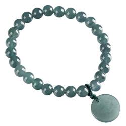 Mengsiy Natürliches Jade-Armband für Damen, elastisches Armband mit blauen Jadeperlen, Reichtum und Wohlstand, 6,5 mm, Jadeit-Stretch-Armbänder von Mengsiy