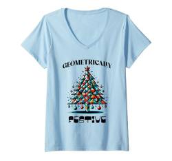 Damen Geometrisch festlicher Weihnachtsbaum T-Shirt mit V-Ausschnitt von MerchByCraig