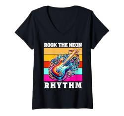 Damen Rock The Neon Rhythm (E-Gitarre) T-Shirt mit V-Ausschnitt von MerchByCraig