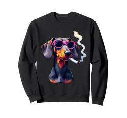 Dackel mit Sonnenbrille Tier Motiv rauchender Dackel Sweatshirt von Merchfun Animal Art