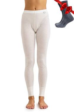 Merino Wolle Thermounterwäsche Damen - Merino Unterhose Damen Merino Leggings Leichte + Wollsocken (Medium, 165 Snow White) von Merino.tech