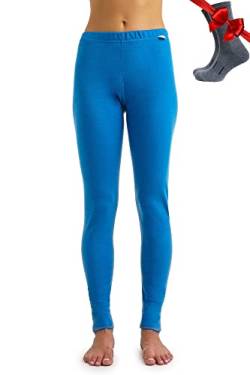 Merino Wolle Thermounterwäsche Damen - Merino Unterhose Damen Merino Leggings Schwergewicht + Wollsocken(X-Large, 320 Ocean Blue) von Merino.tech