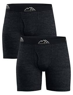 Merino.tech Unterwäsche Herren - 100% Merino Boxershorts Herren Wolle, Atmungsaktiv Und Feuchtigkeitsableitend (Medium, 2er-Pack – 170 meliertes Schwarz) von Merino.tech