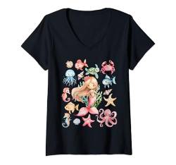 Damen Mermaid Vibe Mermaid Squad Party Geburtstag Mädchen Kleinkind Frauen T-Shirt mit V-Ausschnitt von Mermaid Vibes Mermaid Squad Bday Sea Animal Girl