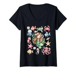 Damen Mermaid Vibe Mermaid Squad Party Geburtstag Mädchen Kleinkind Frauen T-Shirt mit V-Ausschnitt von Mermaid Vibes Mermaid Squad Bday Sea Animal Girl