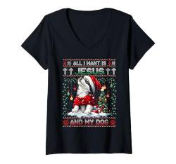 Damen Alaskan Malamute Christmas Tree Decorations Dog Lover Xmas T-Shirt mit V-Ausschnitt von Merry Christmas Ugly Sweater Men Women Kids Pajama