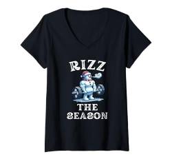 Damen Rizz the Season Funny Workout Schneemann Gym Humor Weihnachten T-Shirt mit V-Ausschnitt von Merry Liftmas Apparel Co.